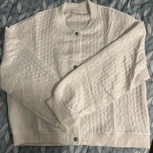 New women's white cable knit cardigan